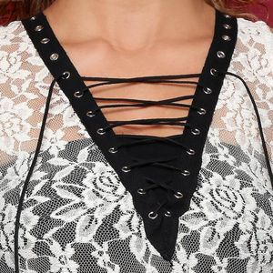 Ivory Lace Up Floral Lace Body Suit